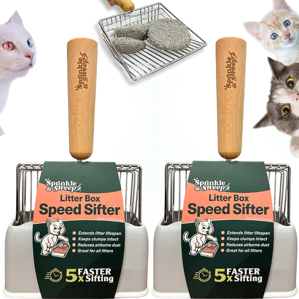 Sprinkle & Sweep cazo para arena de gatos, dos unidades, limpieza rápida.
