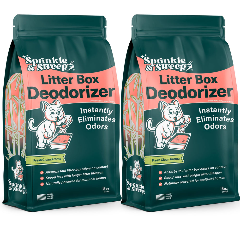 Sprinkle & Sweep desodorizante para arena de gato en frasco, neutraliza olores y alarga la frescura.
