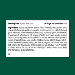 Standard Process Canine Adrenal Support, cuchara medidora para dosis seguras según el peso.