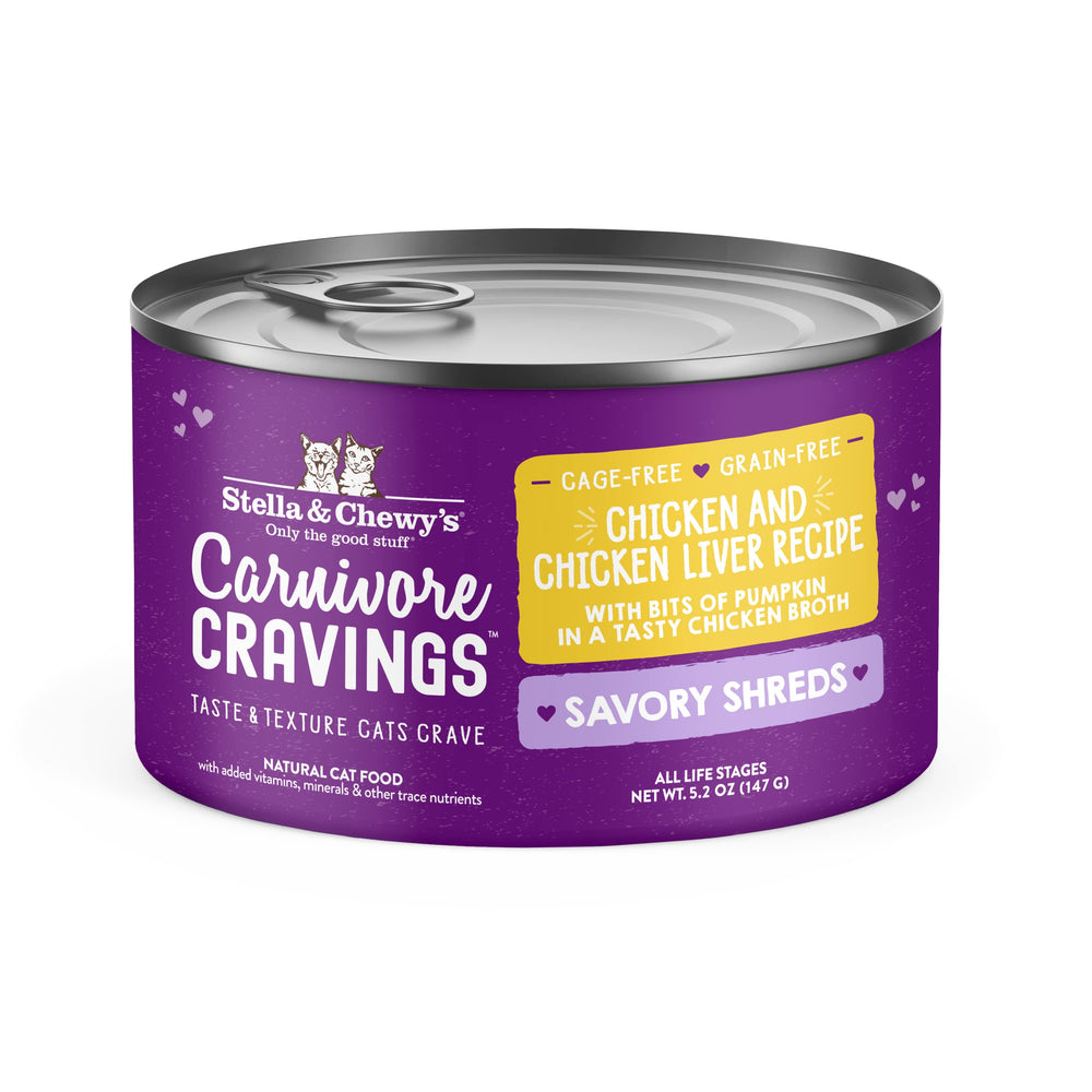 Stella & Chewy's Carnivore Cravings Shreds lata de pollo cage-free para gatos, proteína alta.