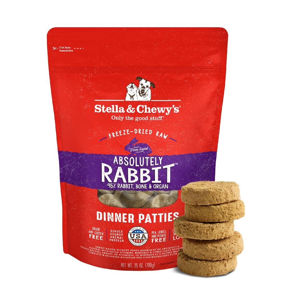 Stella & Chewy's patty liofilizado de conejo para perros, sabor intenso.