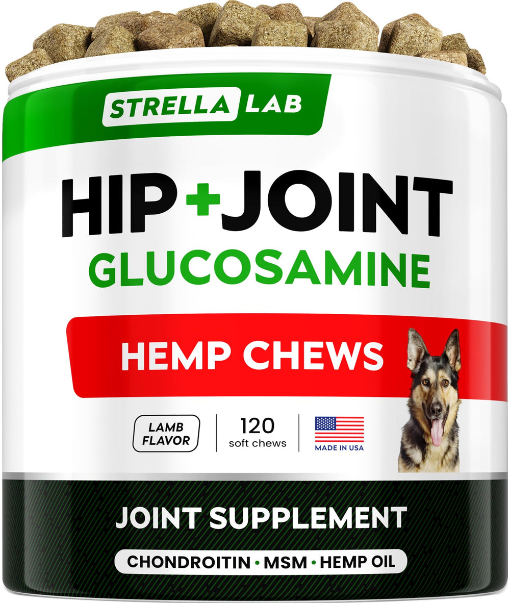 STRELLALAB Avanzado: botes de hebras de hemp glucosamina para perros, apoyo articular diario.