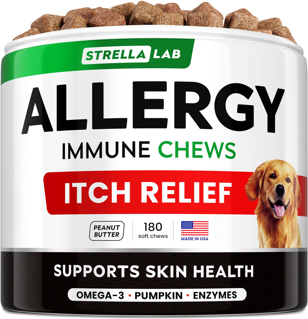 STRELLALAB masticables para perros: alérgias y omega-3, alivio suave del picor.