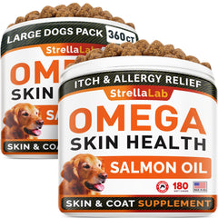 STRELLALAB Omega 3 para perros: pelaje brillante y piel sana, cuidado diario.