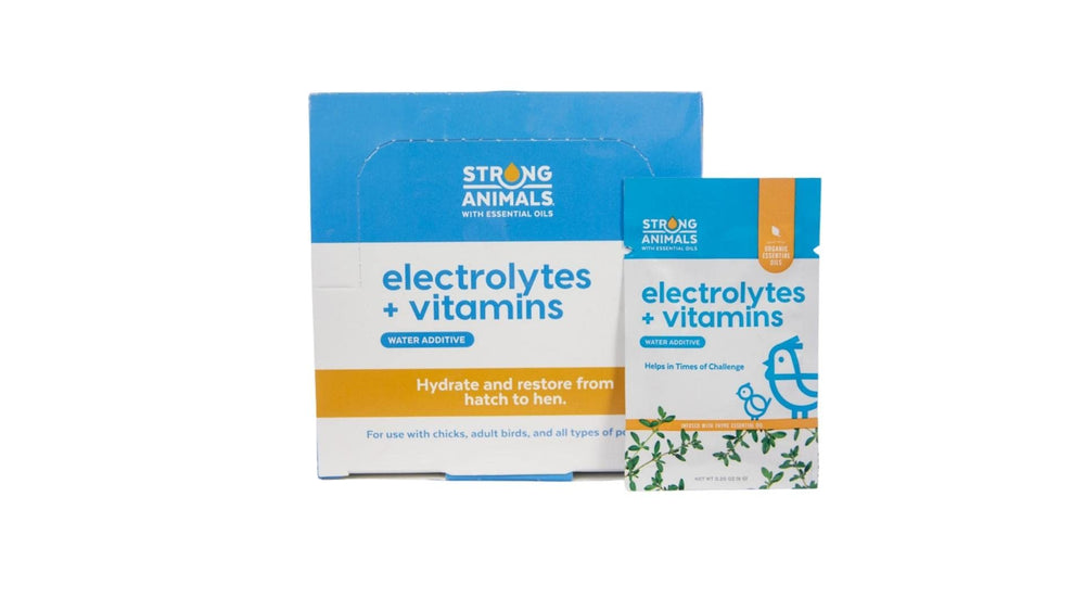 Strong Animals electrolitos y vitaminas en sobre para hidratar aves.