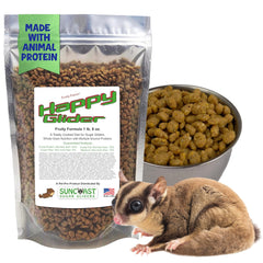 Suncoast Sugar Gliders alimento en gránulos frutales para mascotas exóticas pequeñas.