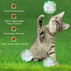 SunGrow Mylar Cat Crinkle Ball con textura suave, ideal para exploración táctil.