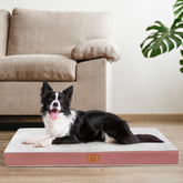 Sunheir cama ortopédica para perros grandes, superficie suave y rosada.