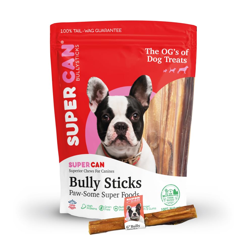 Bastones de 6 pulgadas de SUPER CAN BULLYSTICKS para cachorros, masticación prolongada.