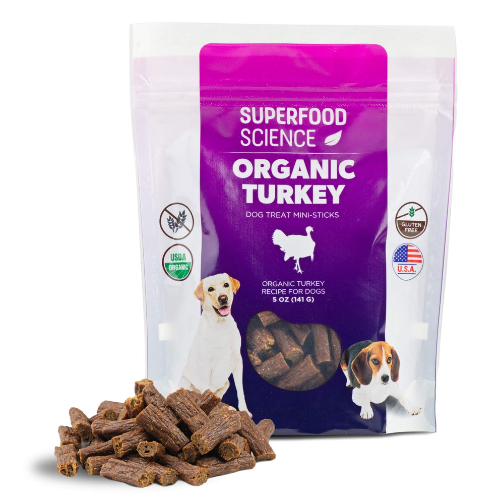 Galletas orgánicas Superfood Science con textura suave para perros activos