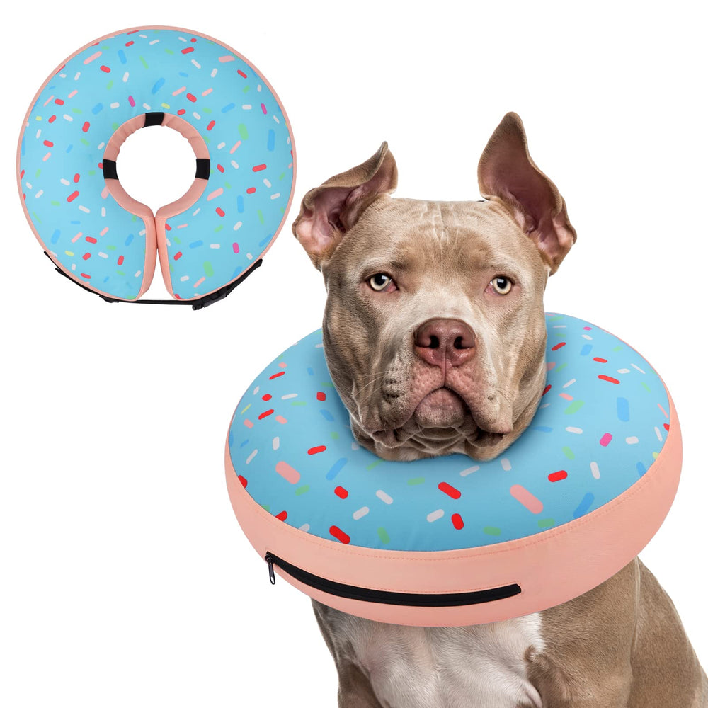 Supet collar inflable para perro en forma de dona, cuidado postoperatorio sin irritación.