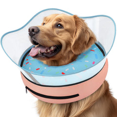 Supet collar rosquilla inflable para perro, vista frontal, evita lamer zonas lesionadas.
