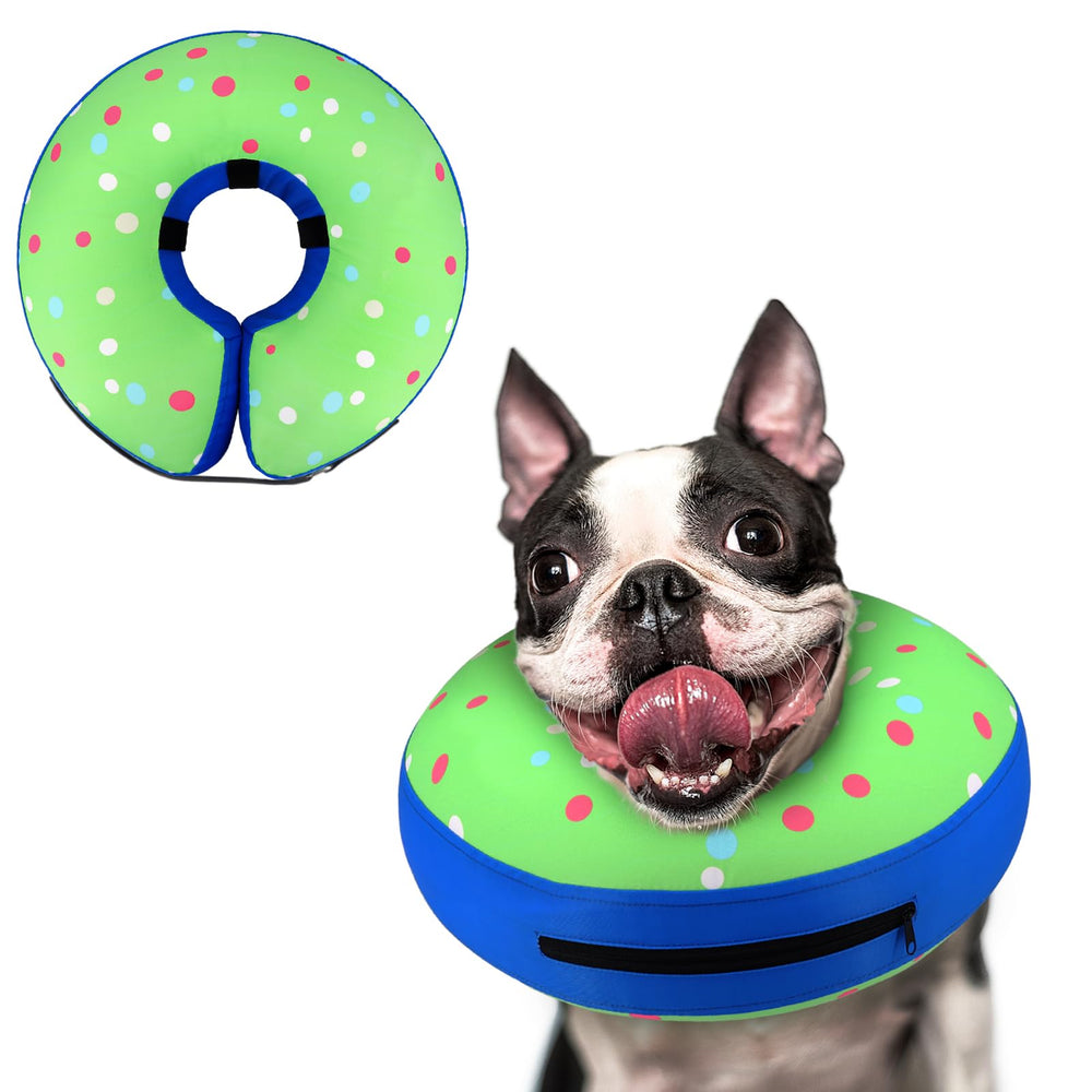 Supet Collar Donut Inflable, vista lateral, ideal para recuperación postoperatoria de perros.