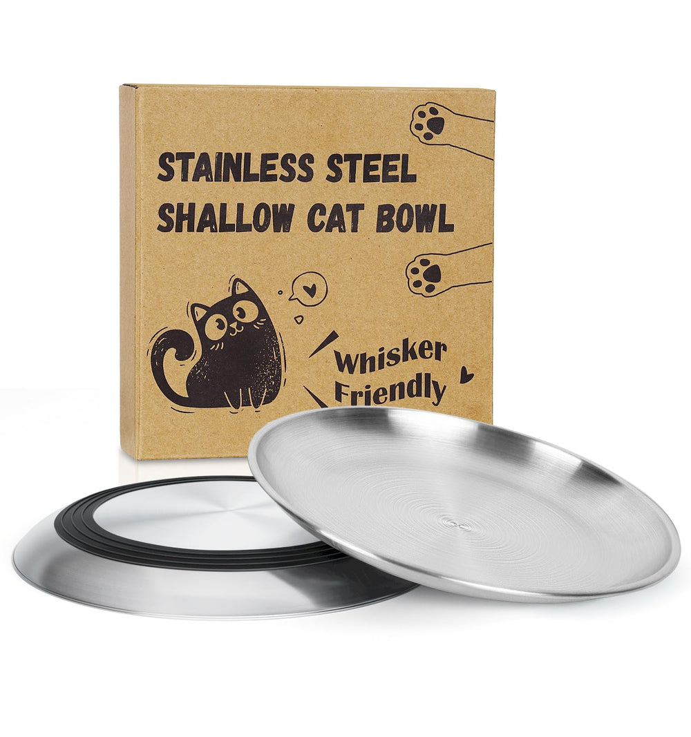 Supet platos para gatos húmedos en acero inoxidable, dos unidades, fáciles de limpiar.