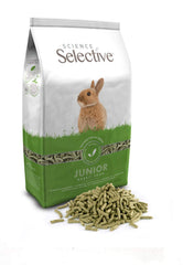 Supreme Petfoods SCIENCE Selective Junior; frente del envase con información clara para una dieta balanceada.