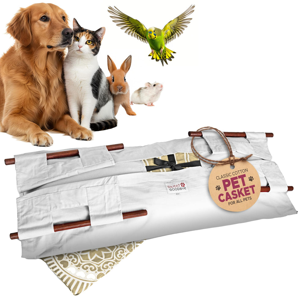 Sweet Goodbye Cocoon: caja mortuoria grande blanca, material seguro para mascotas.