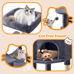 Sweetcrispy árbol para gatos 44 pulgadas, pelotas colgantes para juego interactivo.