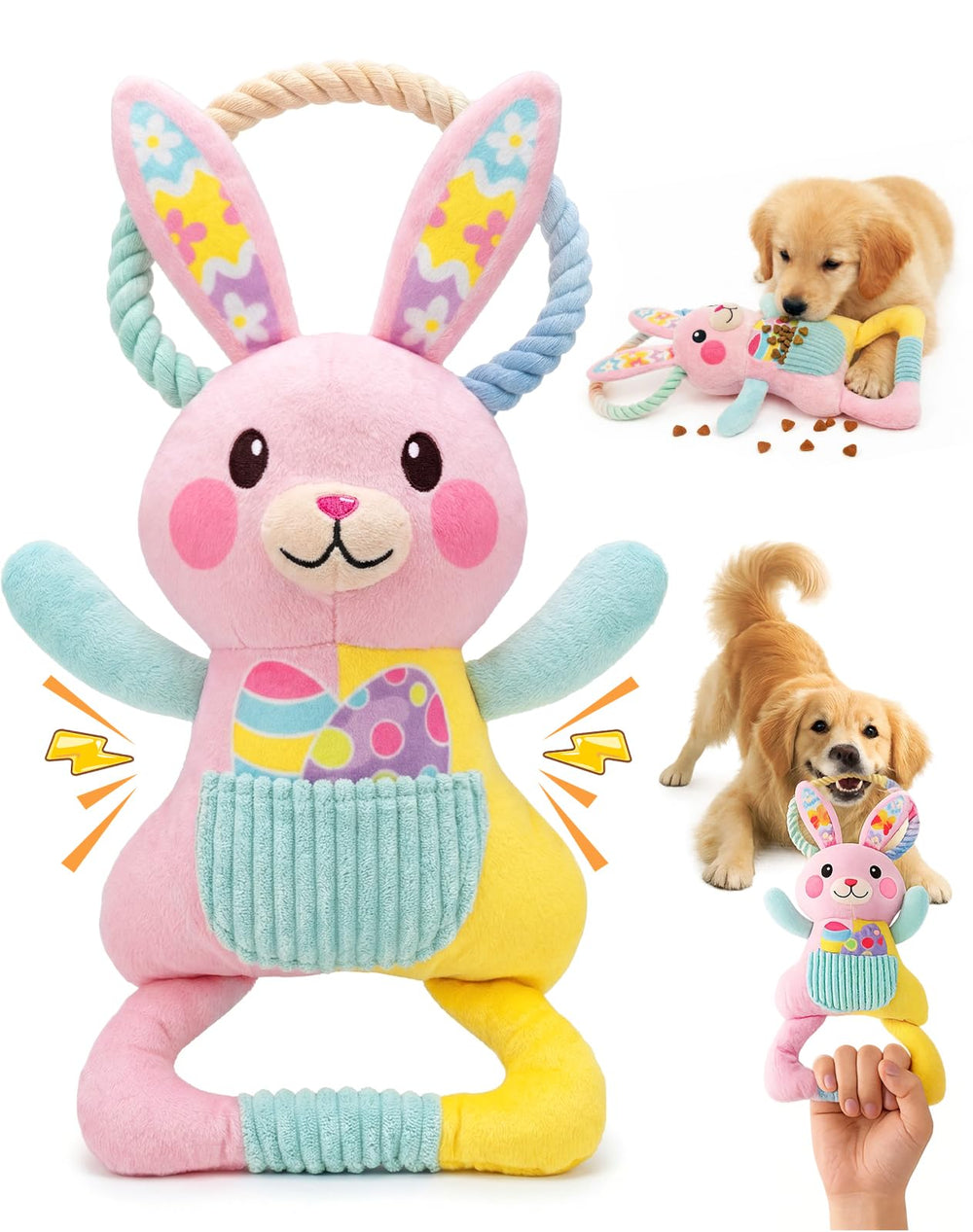 Juguete conejo peluche de Swooflia con estampado de Pascua para perros pequeños y medianos.