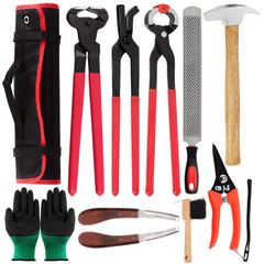 Swpeet kit herrador 12 piezas con estuche, práctico para mantenimiento de pezuñas
