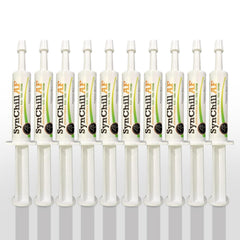 SynNutra Equine SynChill AF botella con vertido para calma durante entrenamiento.