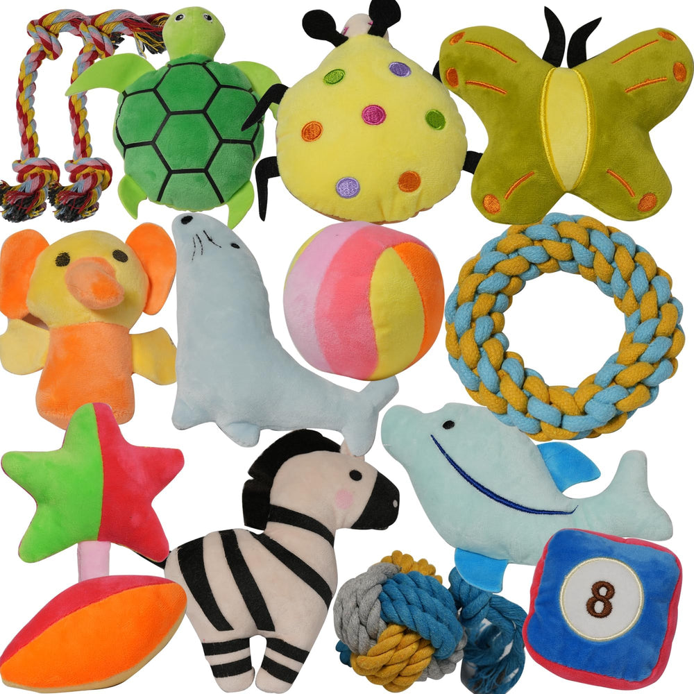 SZKOKUHO juguetes para perro: 15 piezas peluche y cuerda para juego diario.