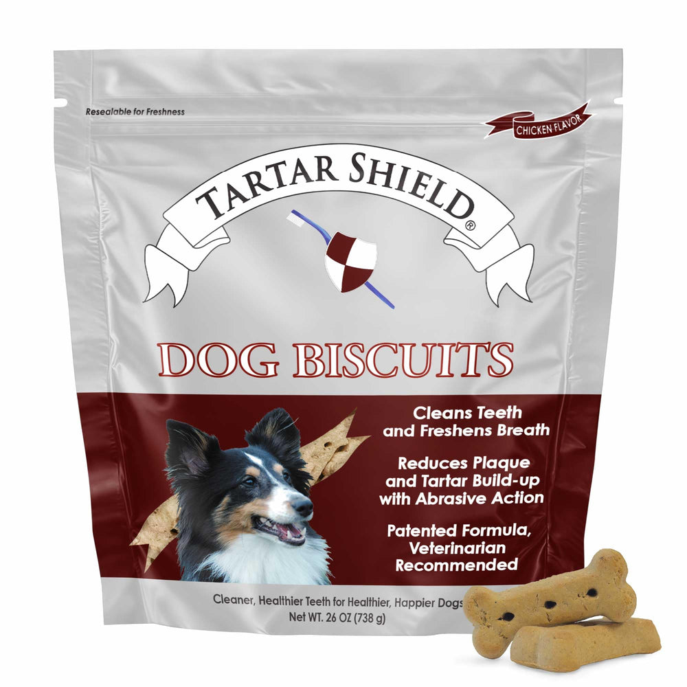 Galletas dentales para perro Tartar Shield con sabor a pollo y limpieza bucal.