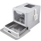Tehoao caja de arena de acero inoxidable con entrada frontal para gatos, diseño limpio
