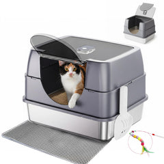 Tehoao caja de arena para gatos cerrada con tapa volteable facilita limpieza rápida y privacidad