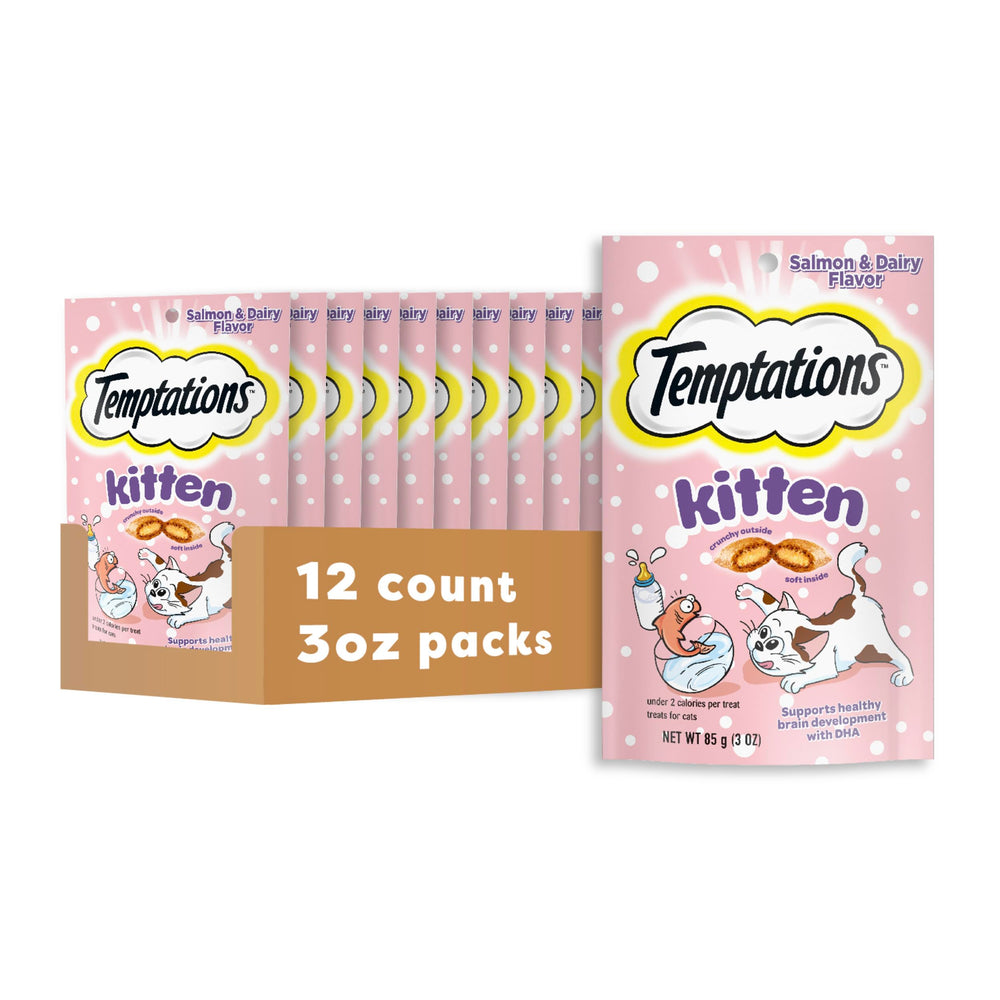 Temptations para gatitos: snack crujiente suave con sabor lácteo para premiar.