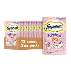 Temptations para gatitos: snack crujiente suave con sabor lácteo para premiar.
