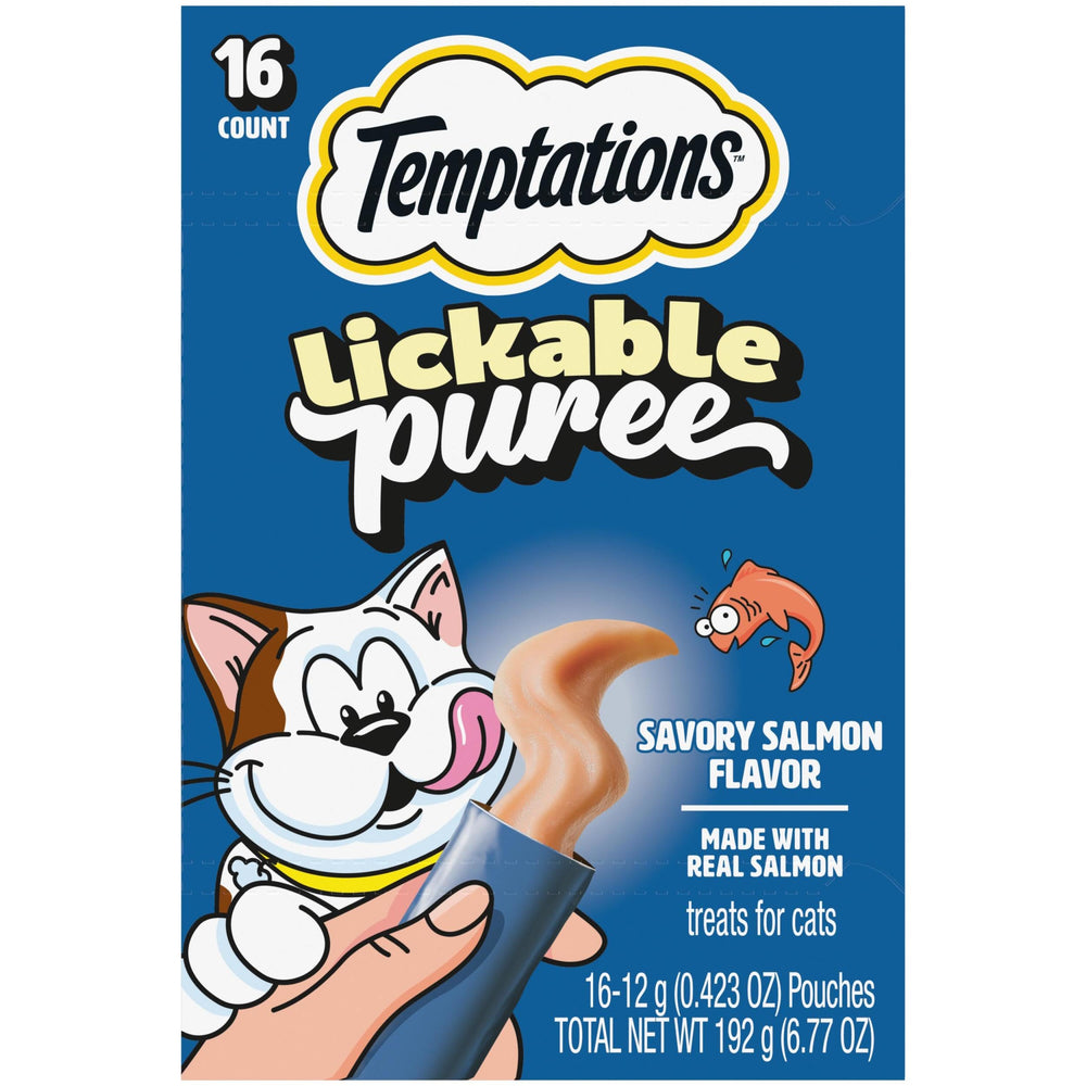 Temptations Puré Cremoso en empaque, sabor a salmón, ideal para snack rápido