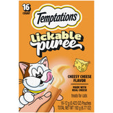 Temptations Puré Cremoso en Tubos con queso para gatos, textura suave y sabor irresistible.