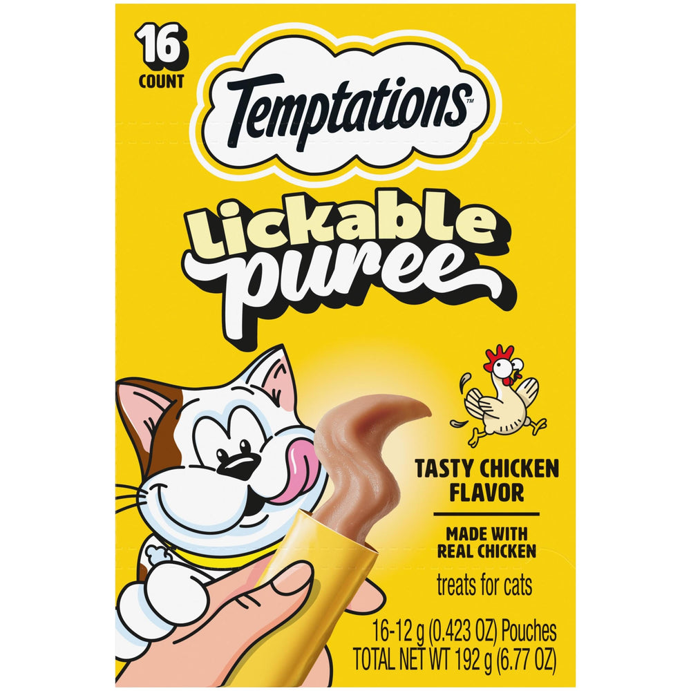 Temptations puré cremoso en tubo, snack irresistible para gatos.