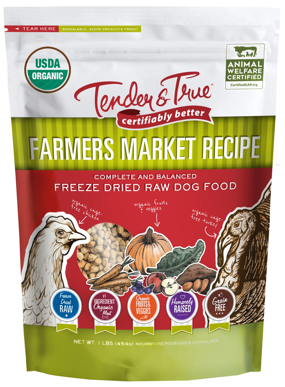 Tender & True Receta Farmers Market con ingredientes orgánicos para perros