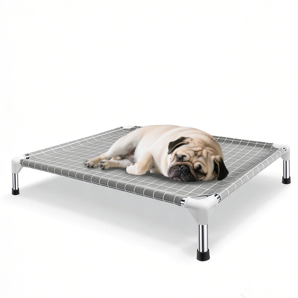 Cama elevada de acero inoxidable de Tensorsine, marco seguro y duradero para perros medianos.