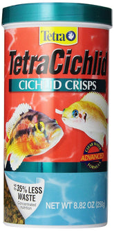 Tetra Cichlid Crisps, bolsa de alimento, fácil almacenamiento y dosificación.