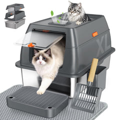Tevila caja de litter XL con tapa, espacio amplio para gatos grandes.