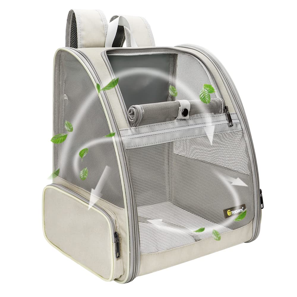 Texsens Mochila Portamascotas ventilada para viajes con mascotas pequeñas.