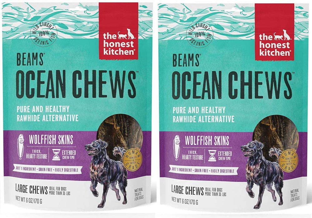 Beams de The Honest Kitchen: piel de pescado deshidratada, snack natural para perros que apoya dientes sanos.