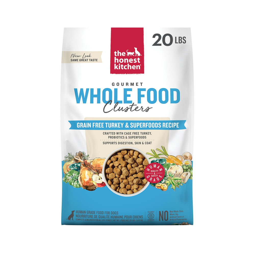 The Honest Kitchen Clusters de pavo sin granos, bolitas crujientes para perros activos.