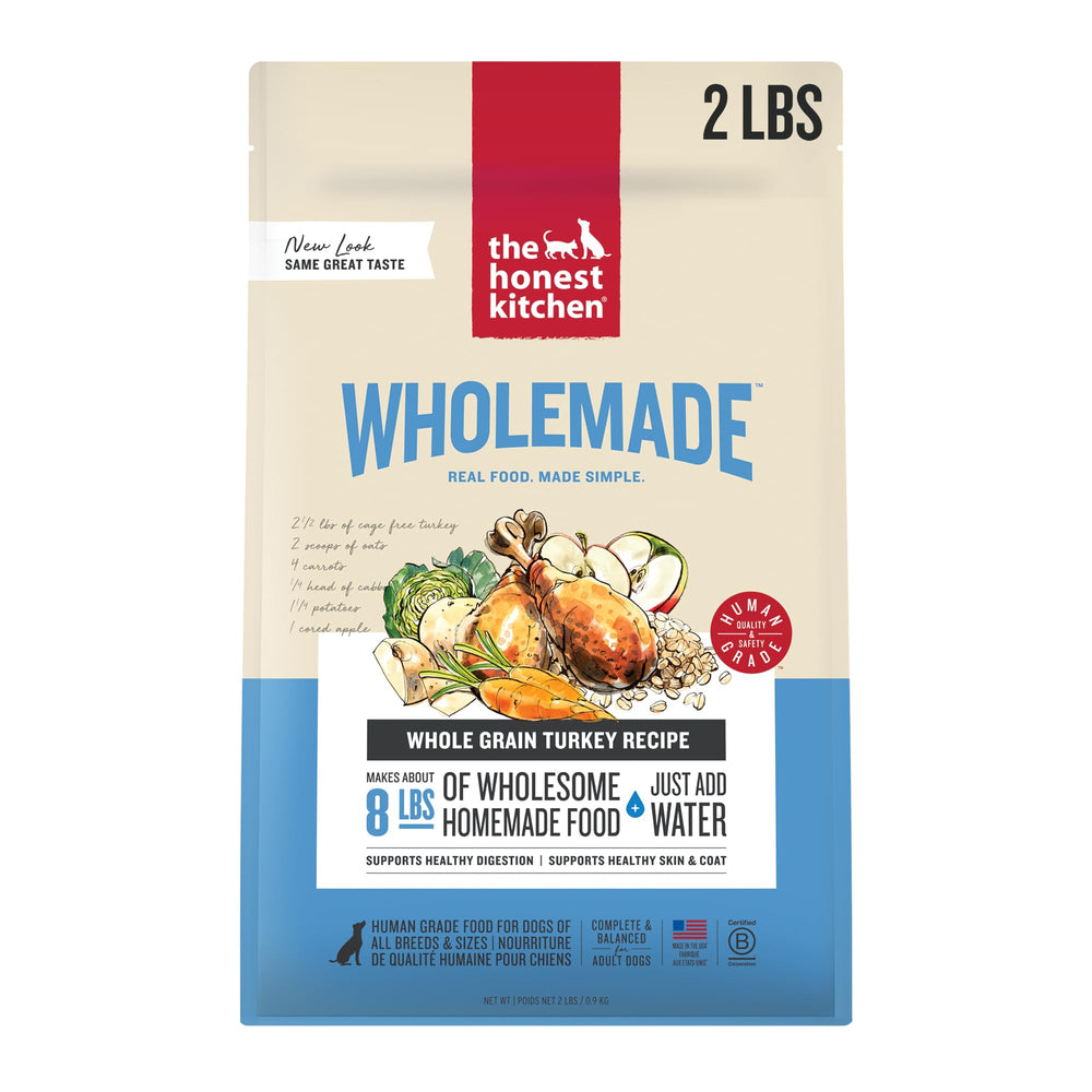 The Honest Kitchen Wholemade deshidratado para perros con pavo, caja de 2 lb, lista para hidratar