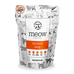 The New Zealand Natural Pet Food Co Meow pulmón de venado, snack proteico para gatos activos.