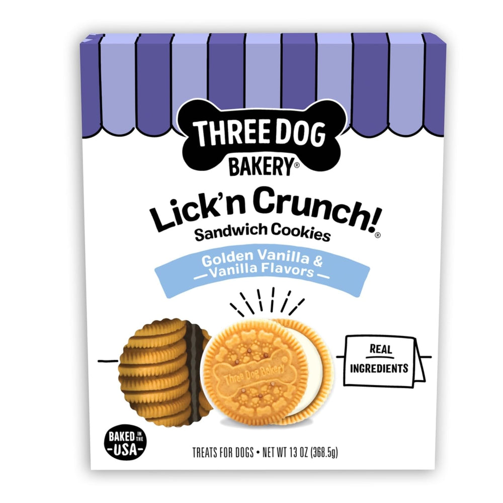 Three Dog Bakery Lick'n Crunch, galletas doradas de vainilla, premio delicioso para perros