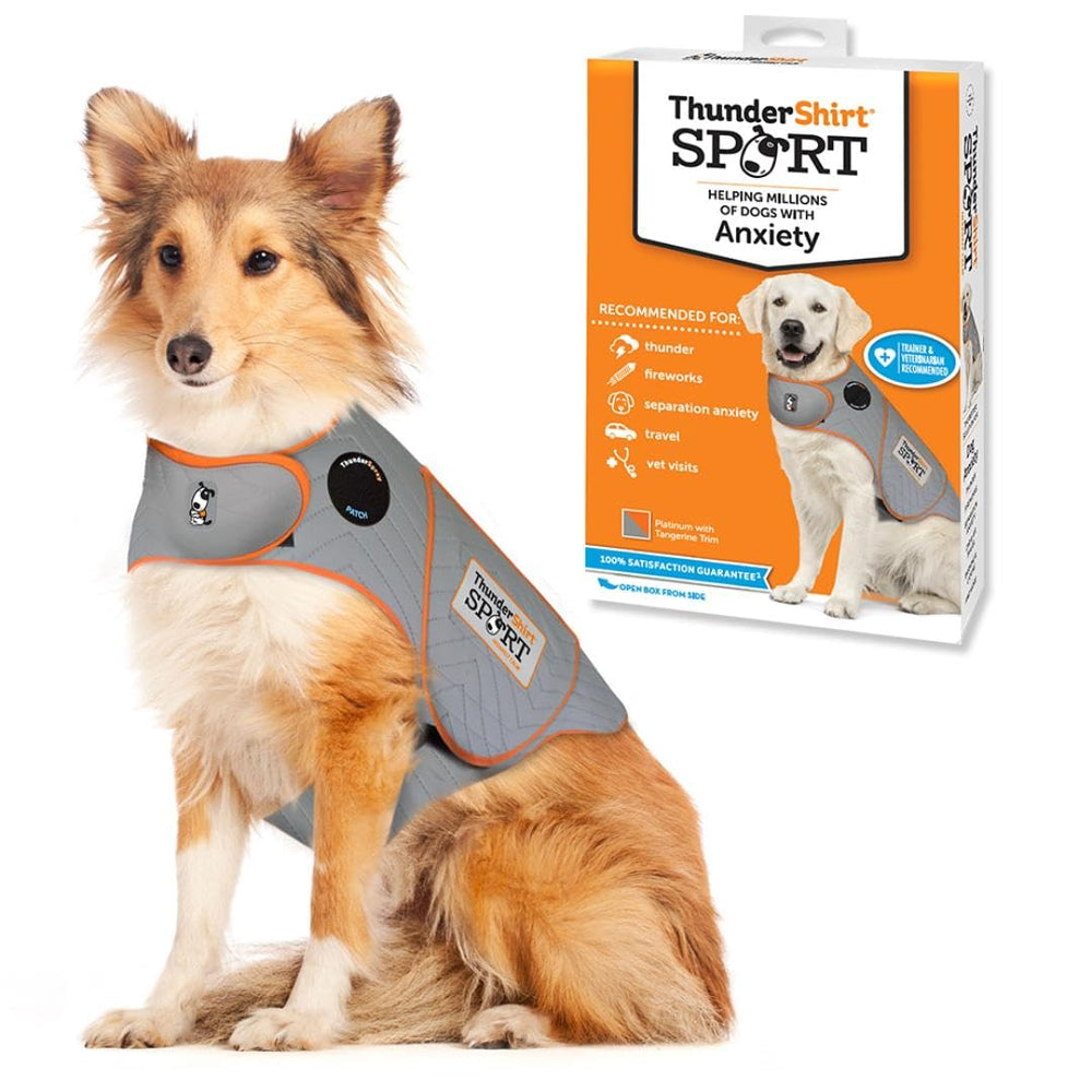Thundershirt para perros, vista frontal, ayuda a calmar con presión suave.
