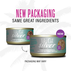 Tiki Cat Silver Comfort caballa en caldo, fuente de sabor y proteínas.