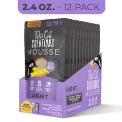Tiki Cat Solutions Light Mousse en bolsa de 2.4 oz, convenientemente por porciones para controlar la ingesta.