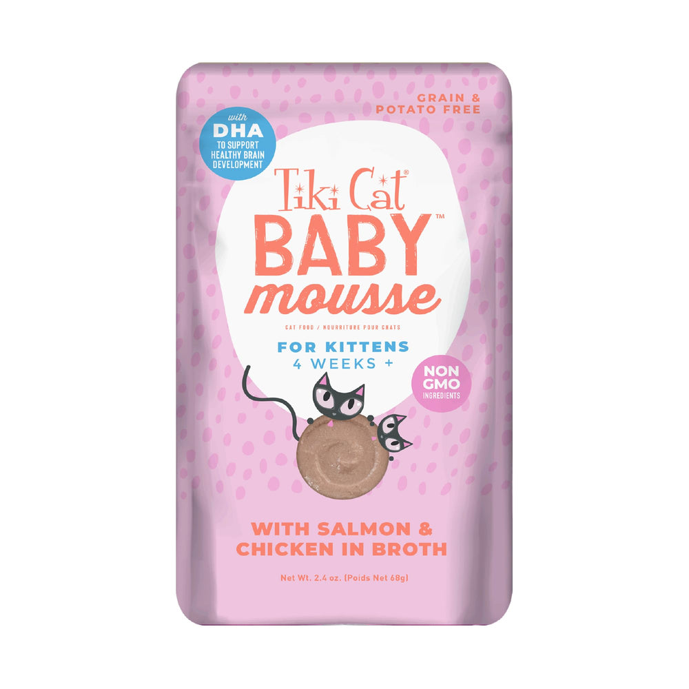 Tiki Pets Tiki Cat Baby mousse salmón: fácil de comer para gatitos pequeños.