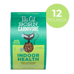 Tiki Cat Born Carnivore Interior Health, primer ingrediente trucha, proteína real.