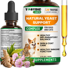 TOBYDIC tratamiento natural para infección por levaduras en perros y gatos, alivio suave en la botella.