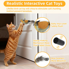Detalle de felpa y plumas para atraer al gato con movimiento realista